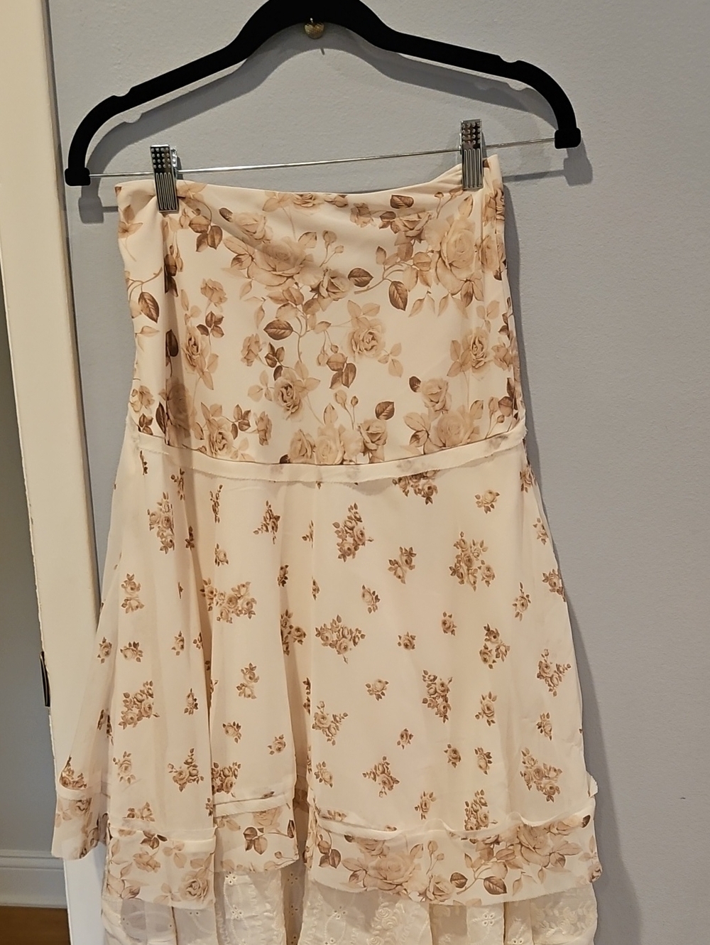 Altar'd State Cream and Tan Floral A-Line Midi Skirt